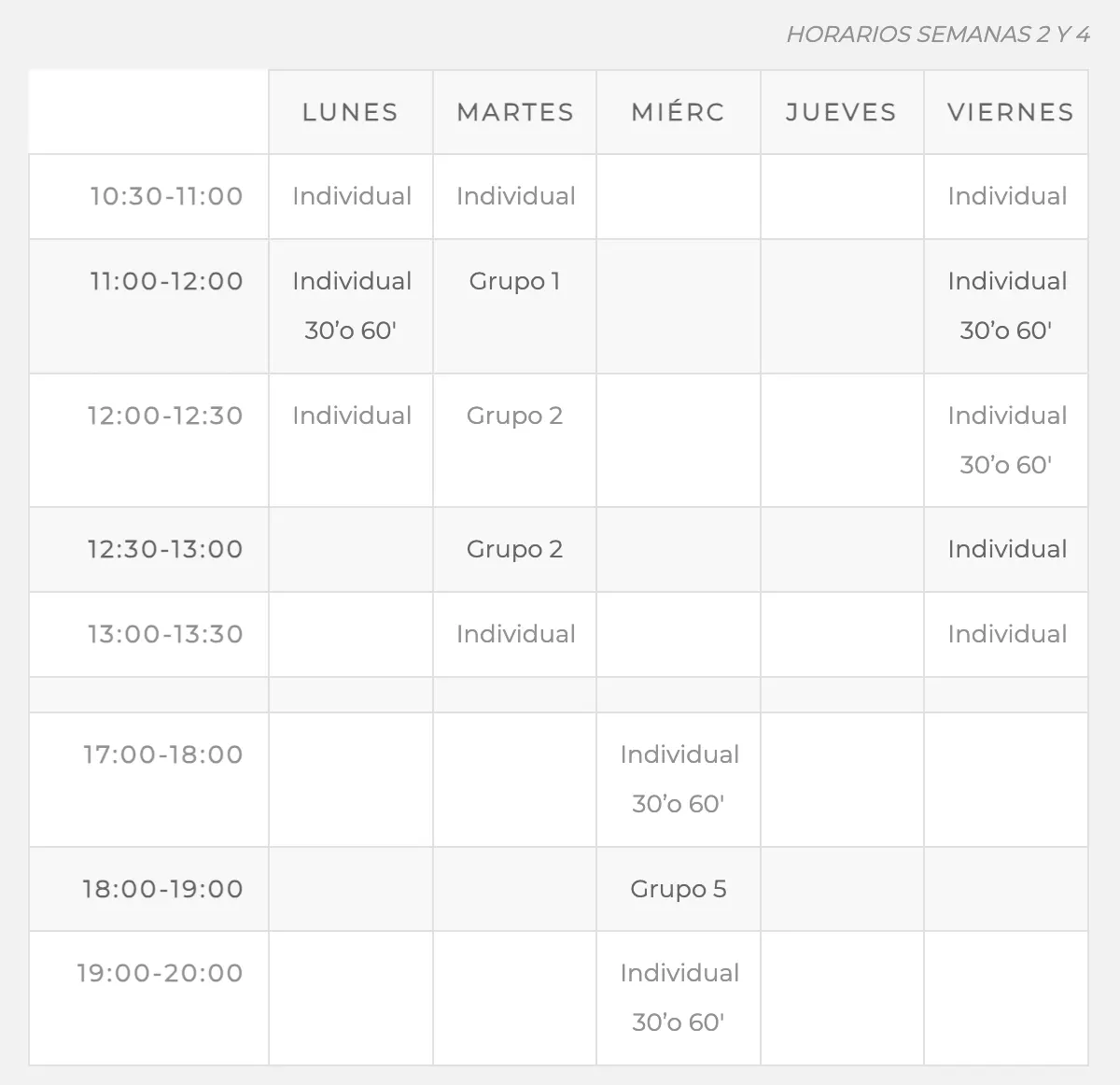 horarios clases semanas 2 y 4 nuevo